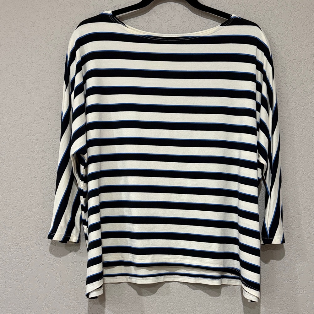 Fighting Eel Navy and White Striped Long-Sleeve Boatneck Top
